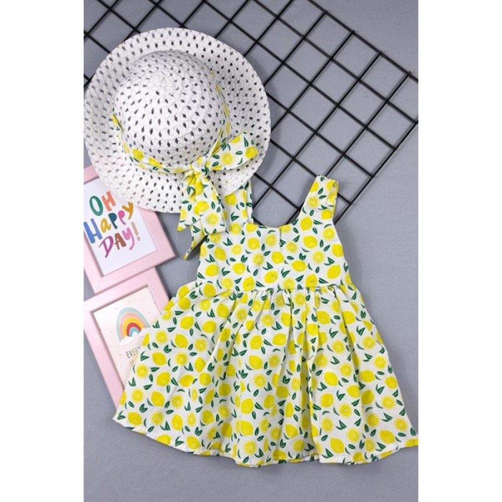Murat Baby Vees Butik Murat Baby Kız Bebek Sarı Limon Baskılı Şapkalı Elbise Bebek Elbisesi Fiyatı