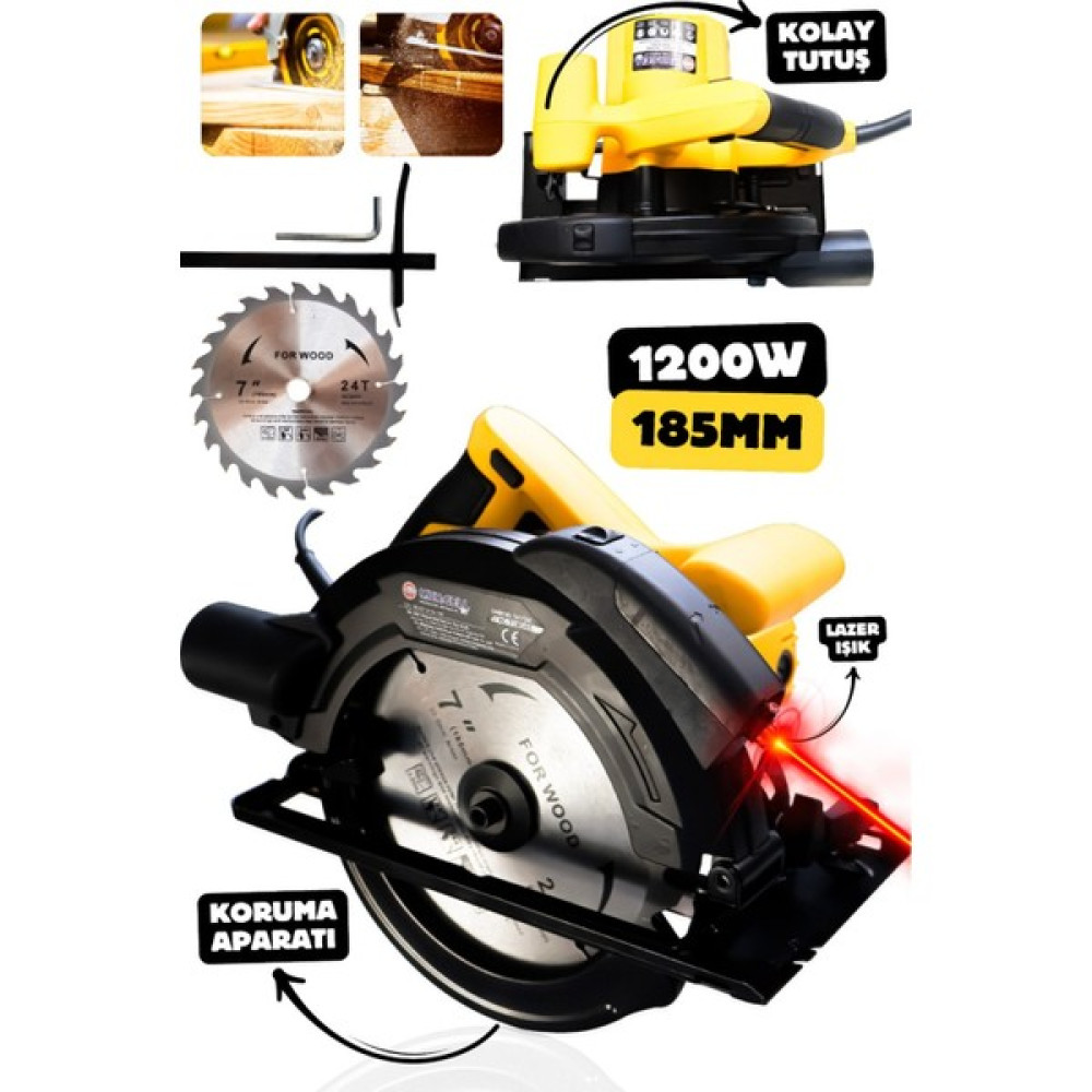 Murcell Elektrikli Daire Testere Sarı 1200W 185  mm Oto Boyaları Fiyatı