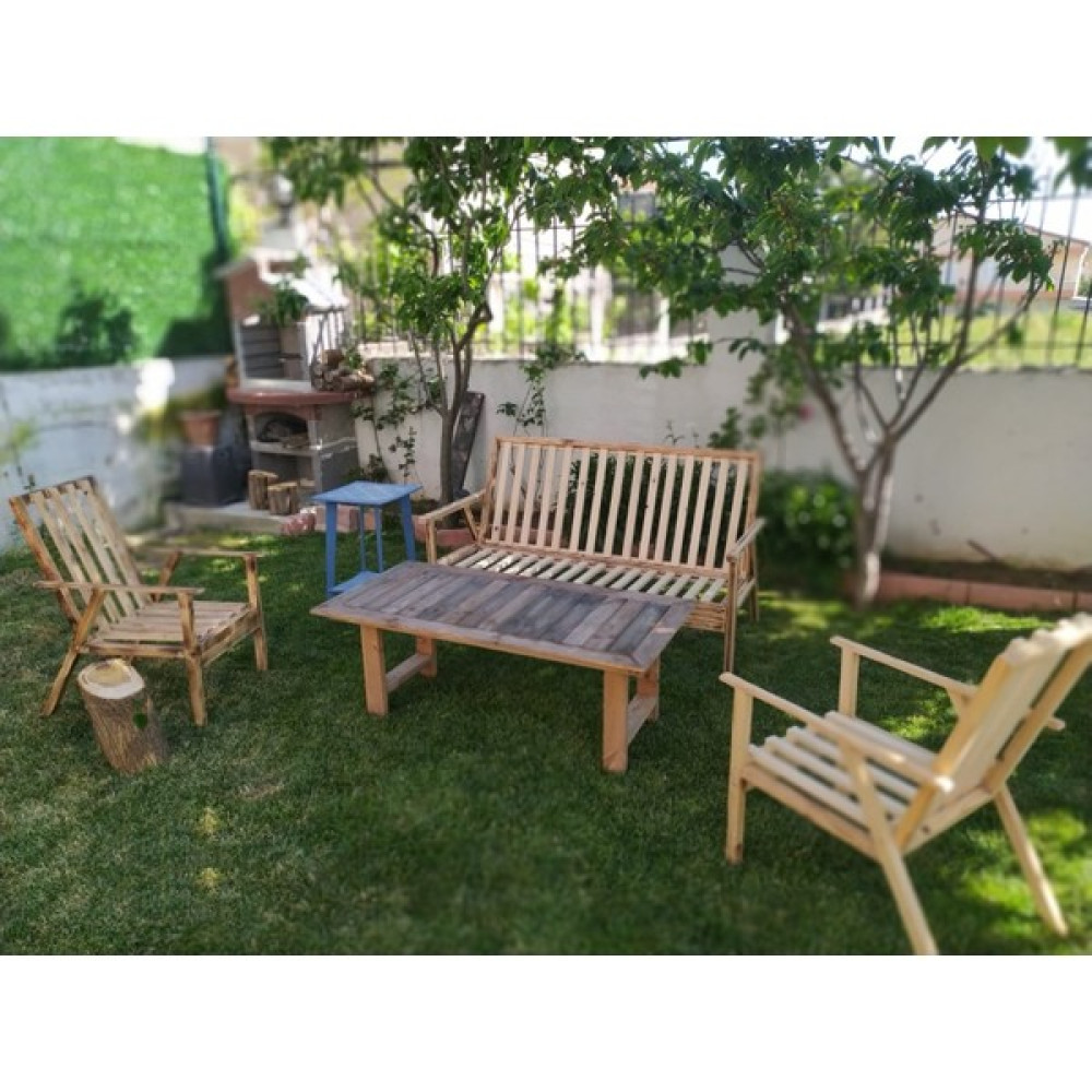 Musati Dizayn Bahçe Balkon Teras Koltuk Takımı Meşe 2 Tekli 1 Üçlü Koltuk ve Orta Sehpa - Dikdörtgen - 4Lü Bahçe Mobilyası Takımı Fiyatı