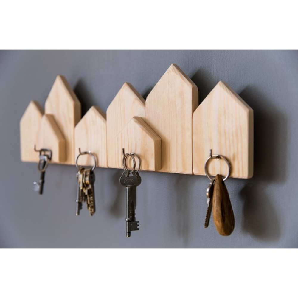 Musati Dizayn Şehir Silüetinde Doğal Ahşap Modern Anahtar Askılığı 45 x 25 cm - Açık Ceviz Eşya Saklama / Düzenleme Fiyatı