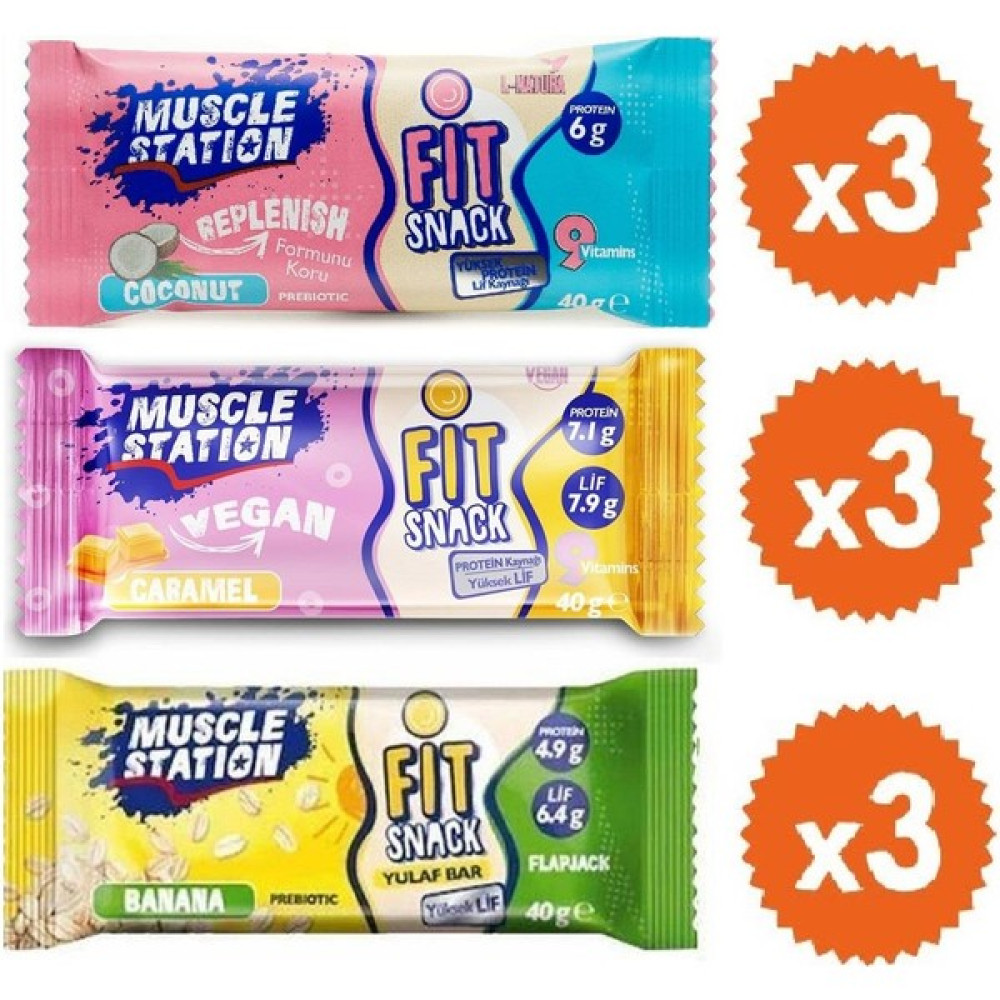 Muscle Station Fit Snack Bar Karma Set 3 Çeşit 9 Adet - -- Protein Tozları Fiyatı