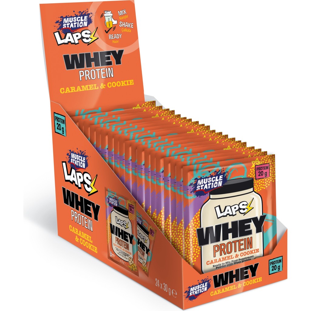 Muscle Station Laps Protein 720 gr Karamel & Cookie Aromalı 24 Adet İçeren Whey Tozu - Çikolata - Karamel Diğer Fiyatı