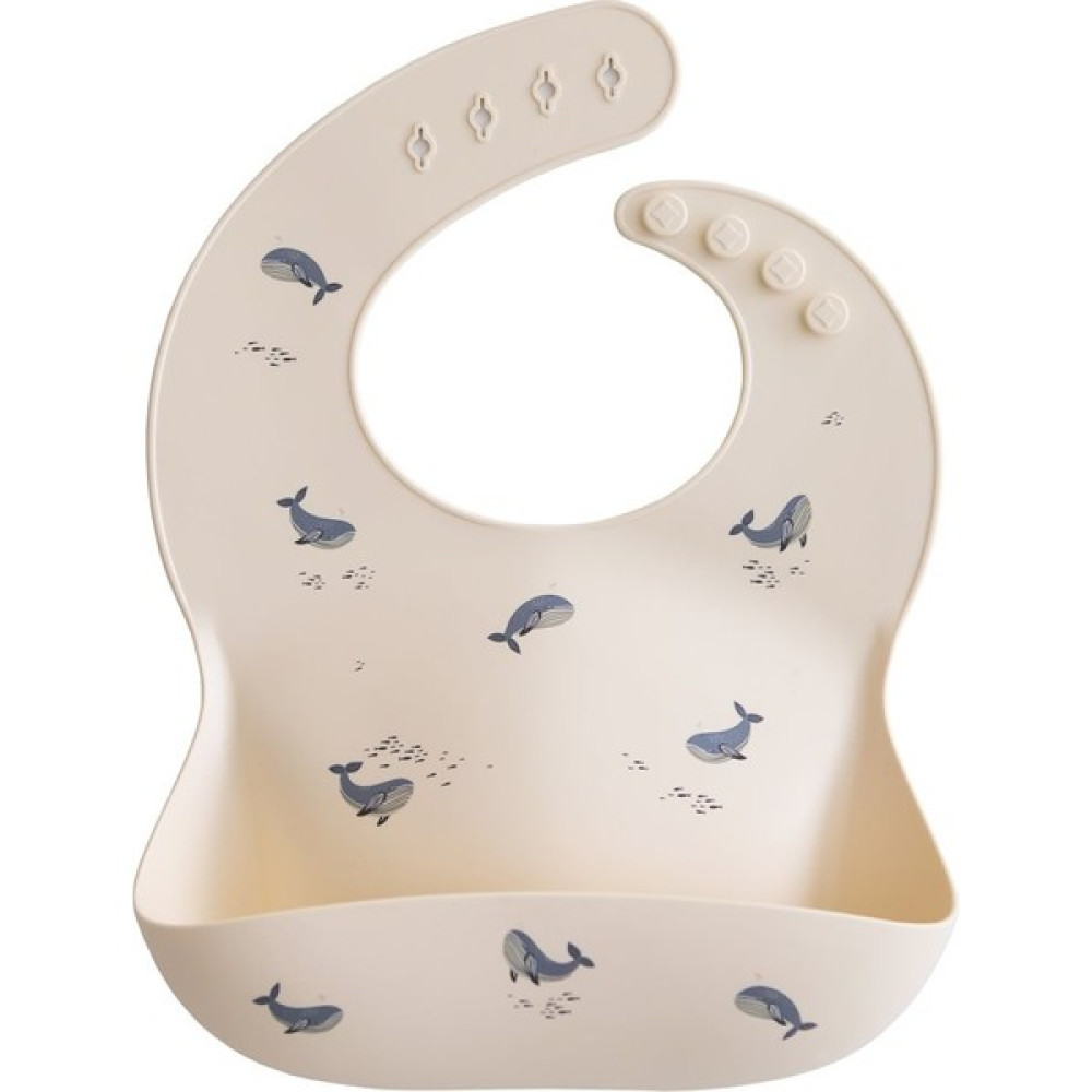 Mushie Silikon Önlük - Whales - Krem - Standart Mama Önlüğü Fiyatı