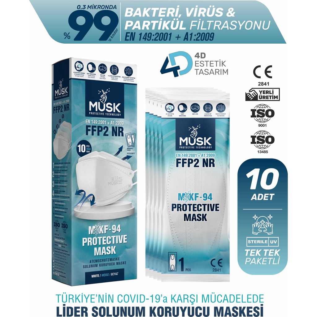 Musk KF94 Kore Tipi N95 Maske Beyaz Renk 10 Adet Diğer Fiyatı
