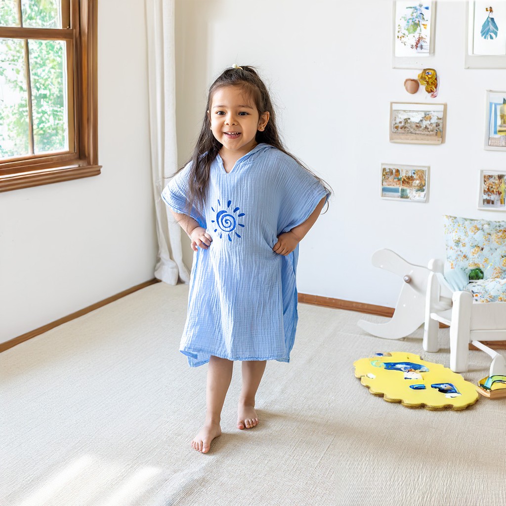 Müslin Pamuklu Bebek & Çocuk Panço Güneş Nakışlı - Bebe Mavisi - 6 - 8 Yaş Diğer Fiyatı