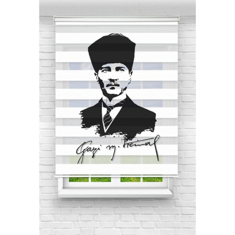 Mustafa Kemal Atatürk Baskılı Zebra Perde Çocuk Odası Perdesi Zebra Stor Perde - 200 x 200 cm - Renkli Stor Perde Fiyatı