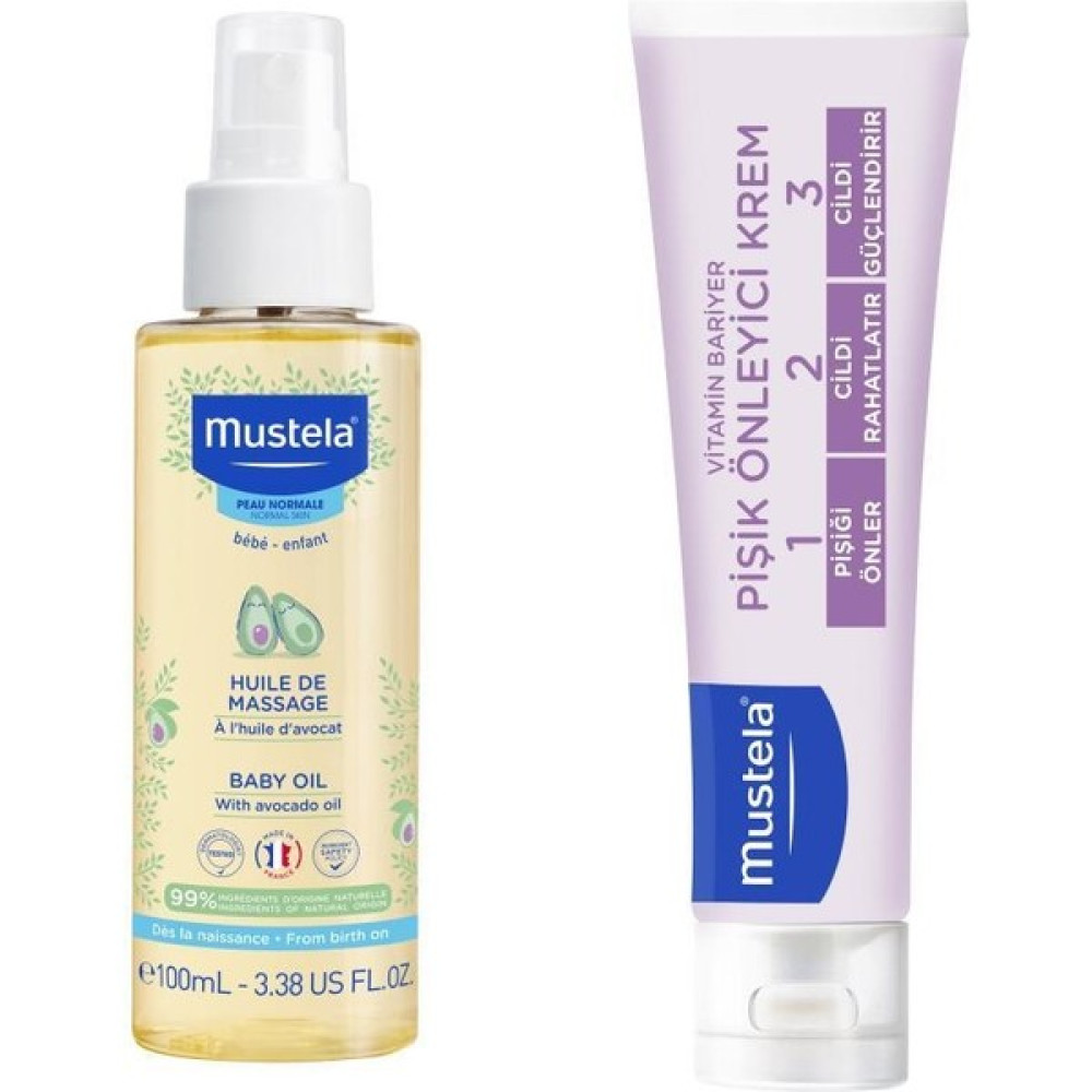 Mustela Baby Oil Masaj Yağı 100 ml ve Mustela Vitamin Barrier Cream 1.2.3 Pişik Kremi 100 ml Pişik Önleyici Krem Fiyatı