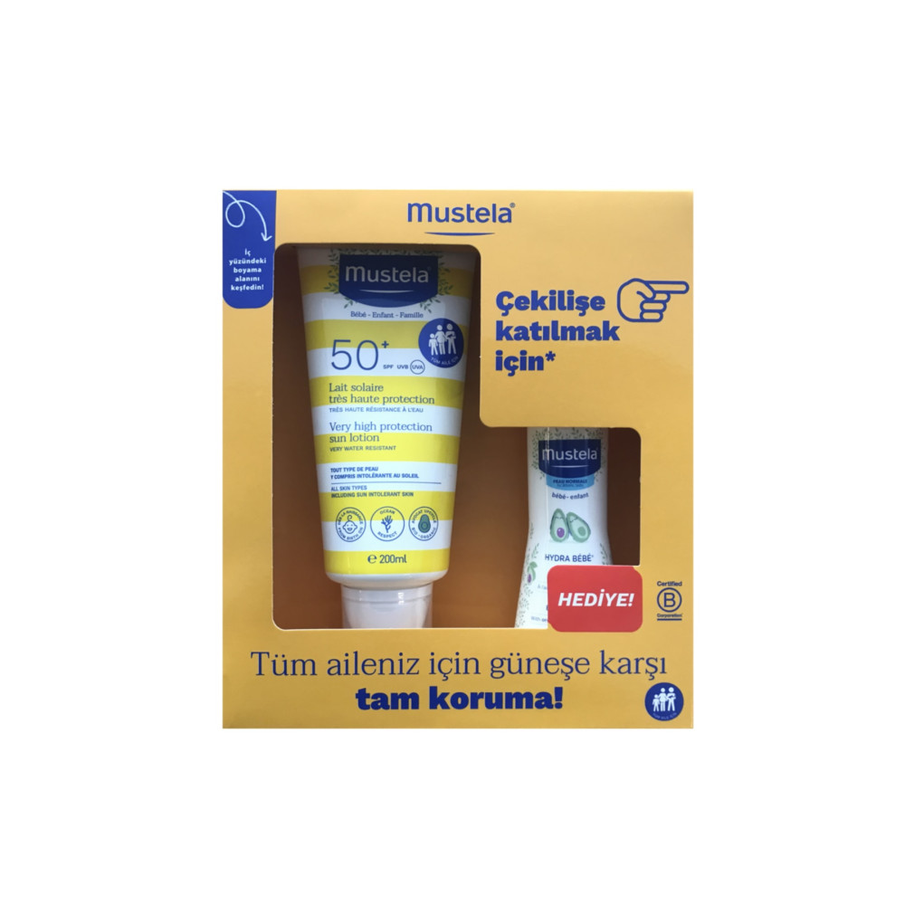 Mustela Spf50+ Çok Yüksek Koruma Faktörlü Güneş Losyonu 200ml + Hydrabebe Vücut Losyonu 100ml Bebek Güneş Kremi Fiyatı