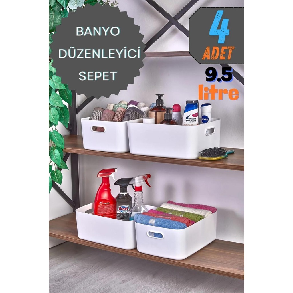 Mutfak Köşesi 4'lü Tidybox Büyük Boy 9.5 Lt Basic Banyo Organizeri Sepet, Dekoratif Buzdolabı Düzenleyici - Beyaz Buzdolapları Fiyatı