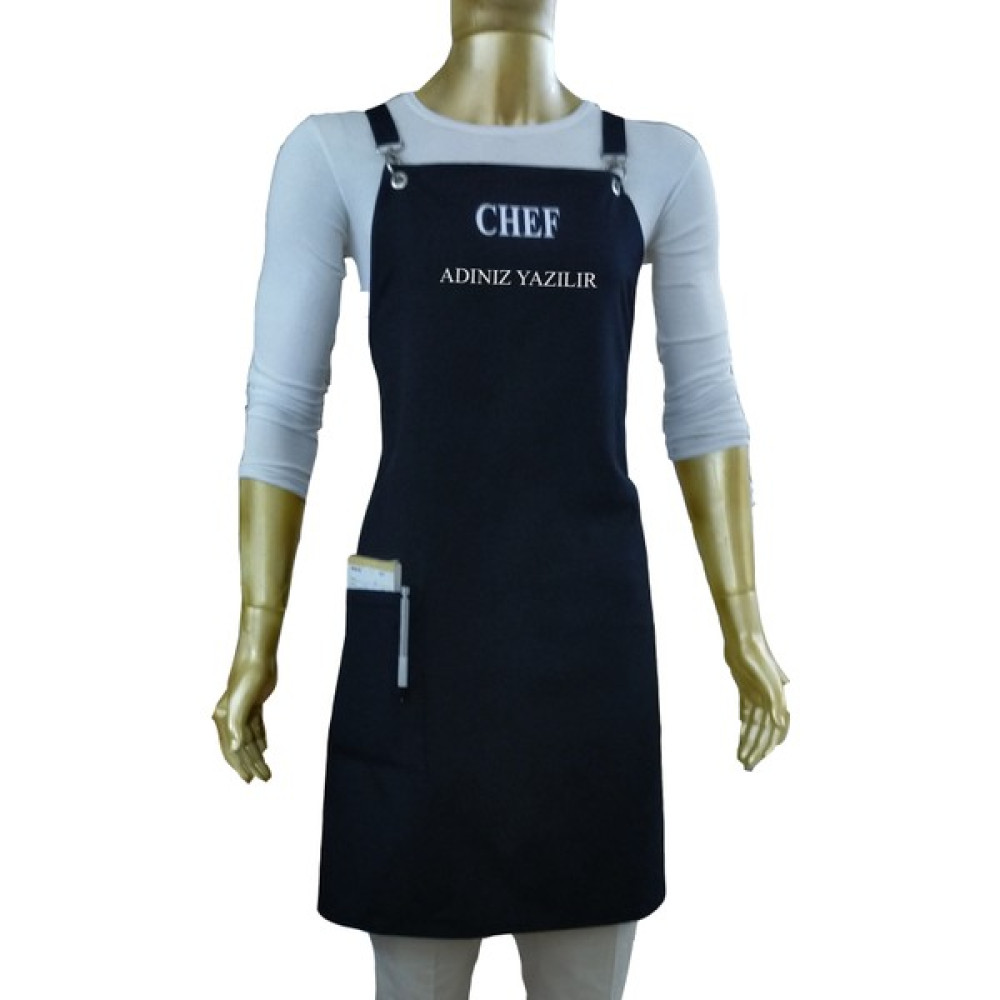 Mutfakta Moda Özel Mutfak Aşçı Önlüğü / Özel Su ve Leke Tutmaz Kumaş Profesyonel Master Chef Önlüğü - Standart - Siyah Mutfak Önlüğü Fiyatı