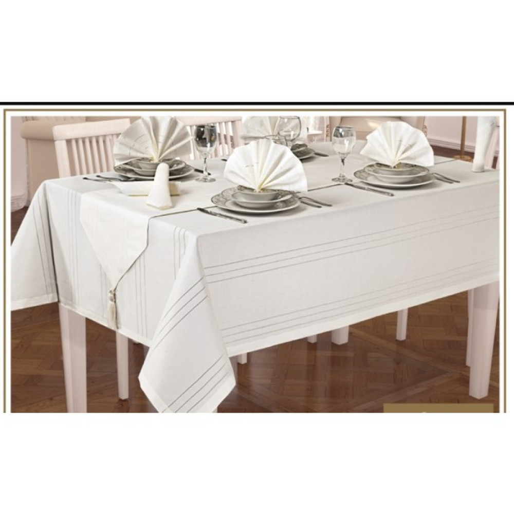Mutfax Home 12 Kisilik Colber Masa Ortusu Takimi - Krem - 160 x 220 cm Masa Örtüsü Fiyatı