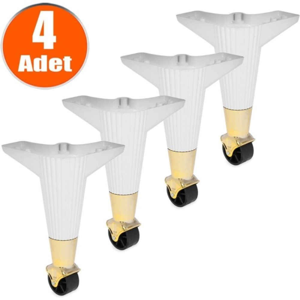 Mutlu Alışveriş Merkezi Tekerlekli Sihirli Masa Sehpa Puf Ünite Ayağı 19 cm Ceviz Ayak 4 Adet Vida - Beyaz - Gold Nalburiye & Hırdavat Fiyatı
