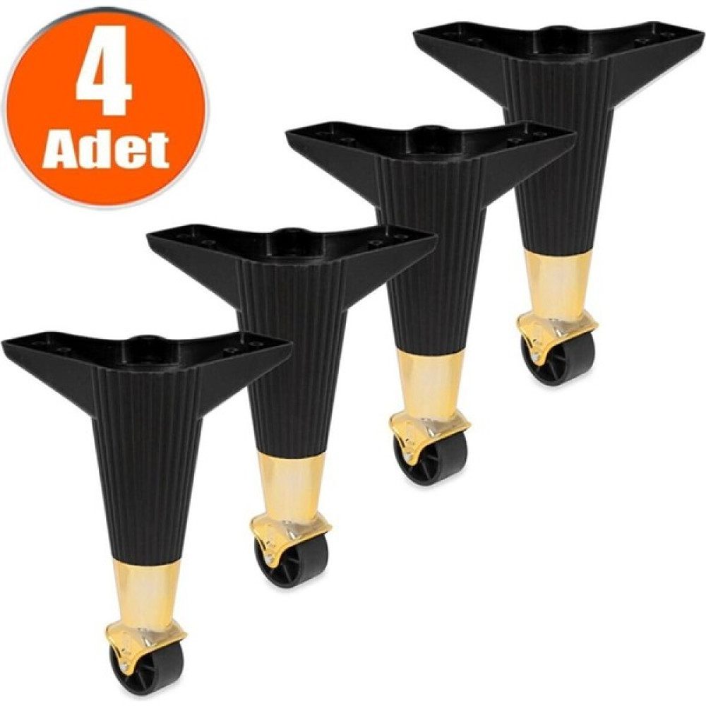 Mutlu Alışveriş Merkezi Tekerlekli Sihirli Masa Sehpa Puf Ünite Ayağı 19 cm Ceviz Ayak 4 Adet Vida - Siyah - Gold Nalburiye & Hırdavat Fiyatı