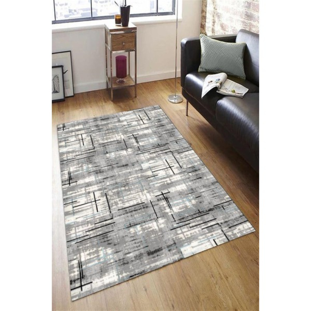 Mutlu Çeyiz Süngerli Lastikli Kaymaz Yıkanabilir Dijital Baskılı Halı Örtüsü MC13 - Açık Gri Zemin - Gri Desenli - 200 x 290 cm Salon & Oturma Odası Tekstili Fiyatı