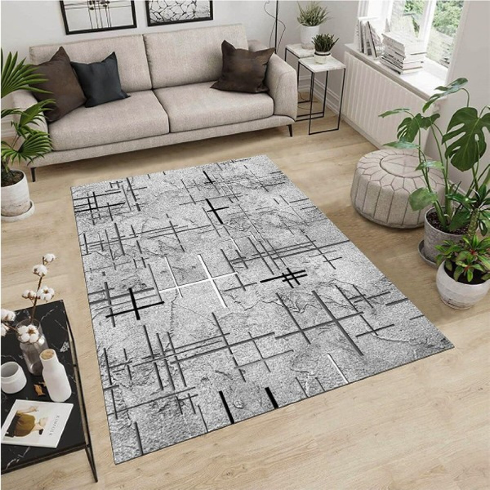 Mutlu Çeyiz Süngerli Lastikli Kaymaz Yıkanabilir Dijital Baskılı Halı Örtüsü MC37 - Gri - 200 x 300 cm Salon & Oturma Odası Tekstili Fiyatı