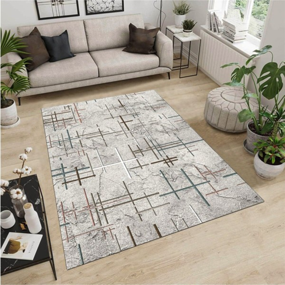 Mutlu Çeyiz Süngerli Lastikli Kaymaz Yıkanabilir Dijital Baskılı Halı Örtüsü MC37 - Gri - Mavi - 200 x 290 cm Salon & Oturma Odası Tekstili Fiyatı