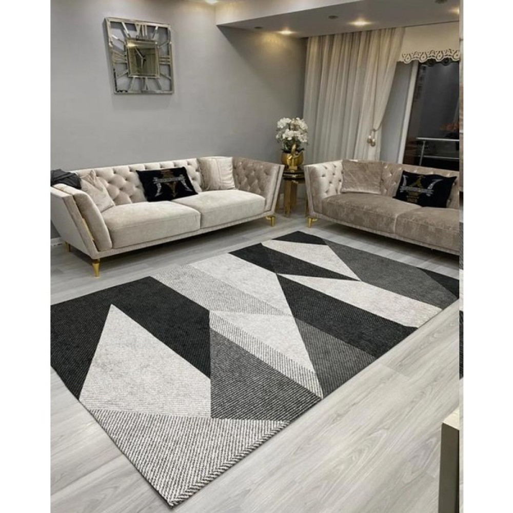 Mutlu Çeyiz Süngersiz Lastikli Kaymaz Yıkanabilir Halı Örtüsü - 150 x 235 cm - Beyaz - Siyah Salon & Oturma Odası Tekstili Fiyatı