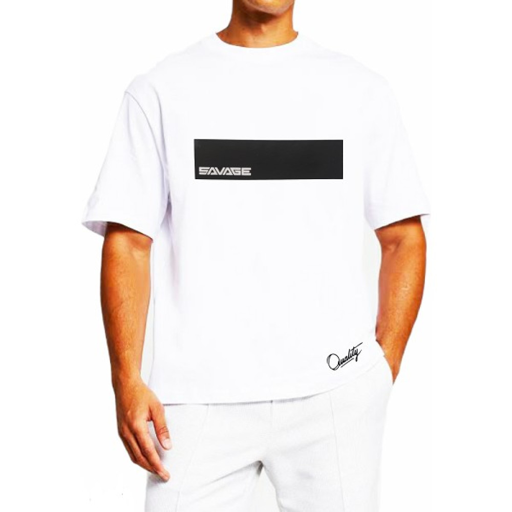 Mutlu Gym Savage Baskılı Beyaz Bisiklet Yaka Oversize T-Shirt Erkek T-shirt Fiyatı