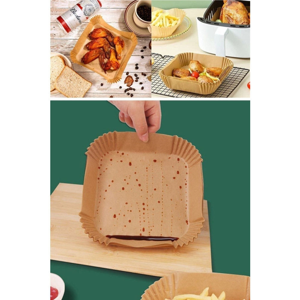 MUTLUHOME 50 Adet Air Fryer Pişirme Kağıdı Tek Kullanımlık Hava Fritöz Yağ Geçirmez Kare Tabak Model Pişirme Kağıdı Fiyatı