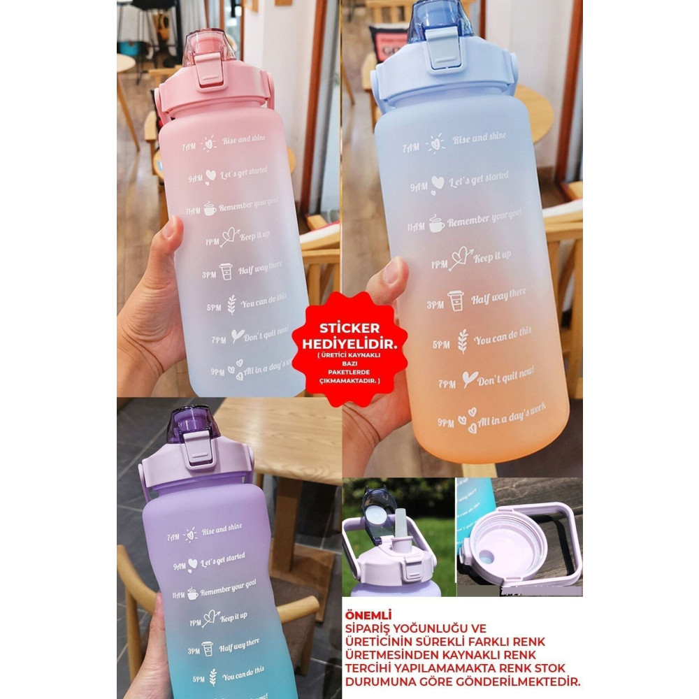 MUTLUHOME Motivasyonel Su Matarası Su Şişesi Suluk 2 Litre Tritan Spor Salonu Bpa Içermez Mavi-turuncu Matara Fiyatı