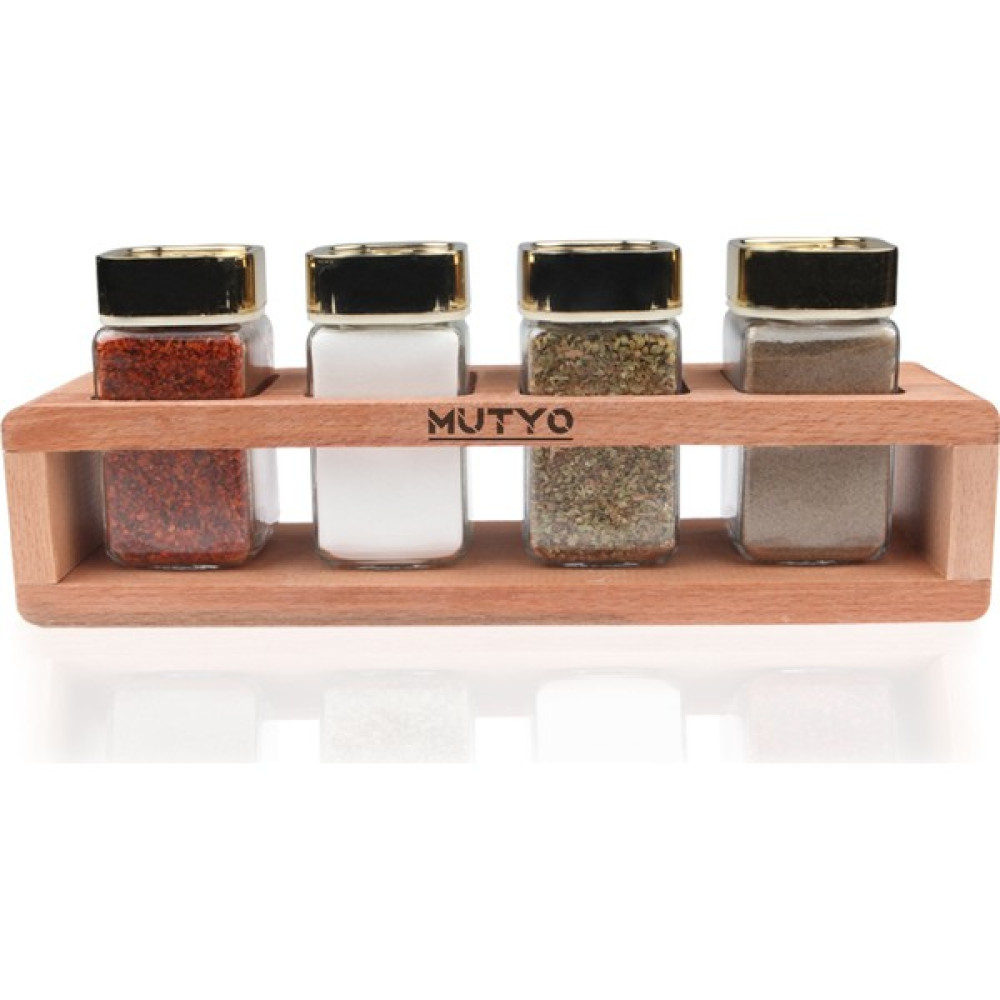 Mutyo 4'lü Baharatlık Seti (Ahşap Stand) - Gold - 160 ml Baharat Setleri & Baharatlıklar Fiyatı