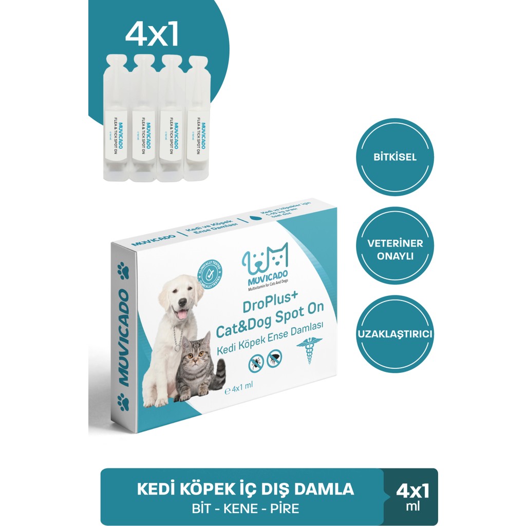 Muvicado Kedi Köpek İç Dış Damla 4x1 ml Bitkisel Uzaklaştırıcı Tüm Yaş Grupları İçin Veteriner Onaylı Evcil Hayvan Ürünleri Fiyatı