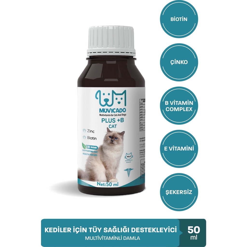 Muvicado Kedi Tüy Sağlığı Damlası Plus +B Kediler Için Tüy ve Tırnak Sağlığını Destekleyen Multivitamin 50ML Tüy Dökülmesini Engelleme Diğer Fiyatı