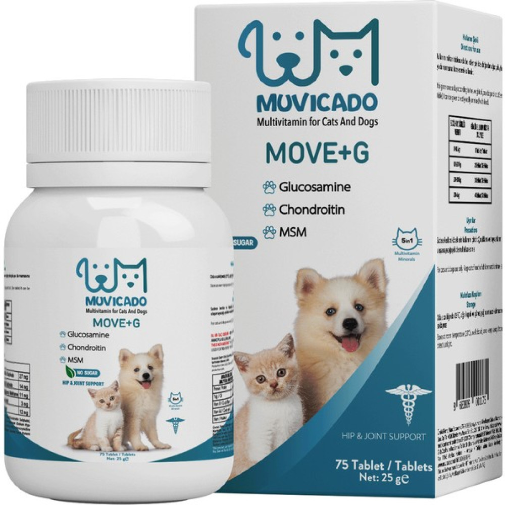 Muvicado Kedi ve Köpeklerde Hareket Sağlığı Destekleyici Glukozamin Tablet Glukozamin Msm Chondroitin Move G Evcil Hayvan Ürünleri Fiyatı