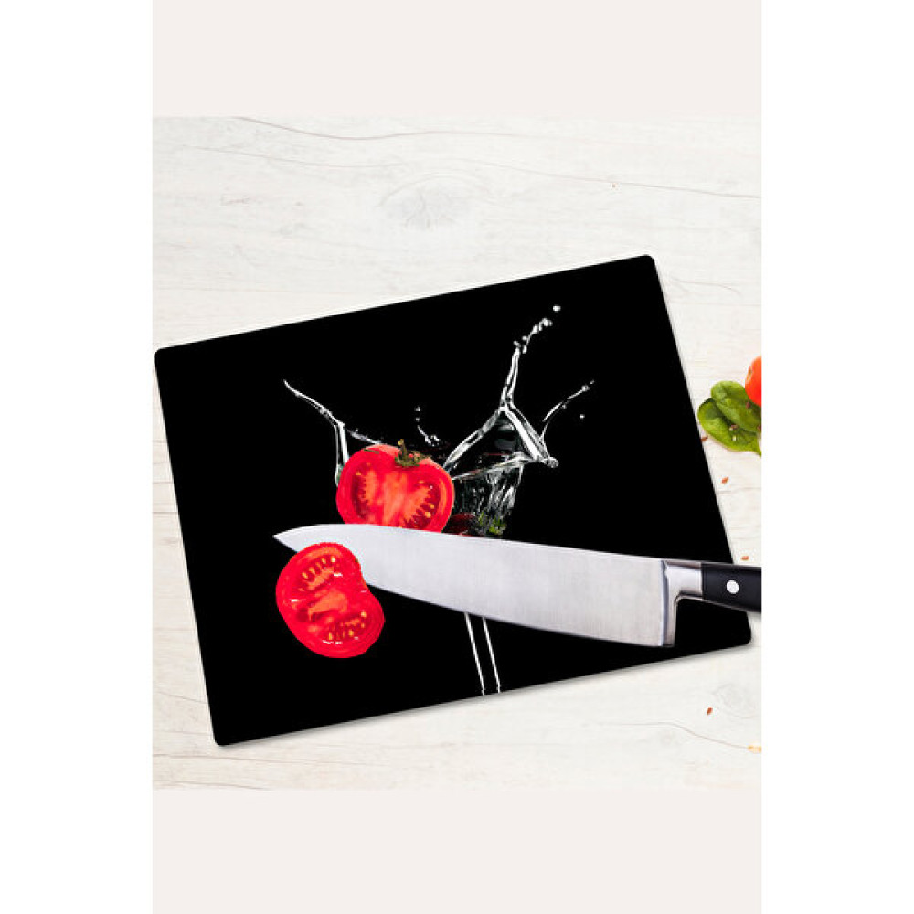 MUYİKA Cam Kesme Tahtası Üçgen Bardak Çilek Görünümlü 20x30cm - Cam3 Kesme Tahtaları / Kesim Tablaları Fiyatı
