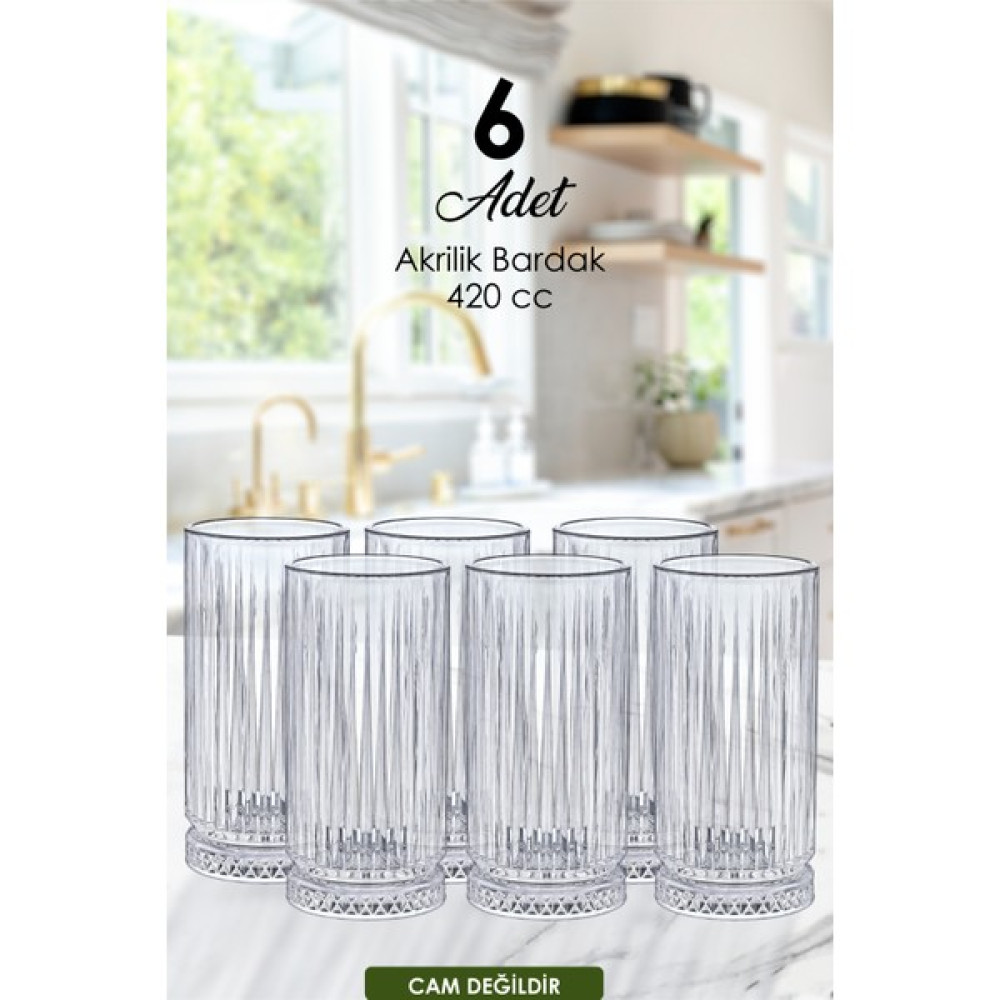 Muyika Design Büyük Boy Kristal Akrilik Su & Meşrubat Bardak Seti Şeffaf 420 cc 6'lı - 420 ml Fincan / Bardak / Kahve Takımı Fiyatı