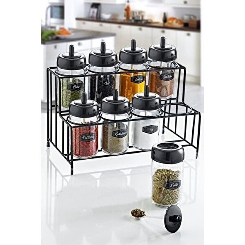 Muyika Design Metal Standlı Kendinden Kaşıklı Baharatlık Seti 300 ml 8'li + Baharat Etiketi Baharat Setleri & Baharatlıklar Fiyatı