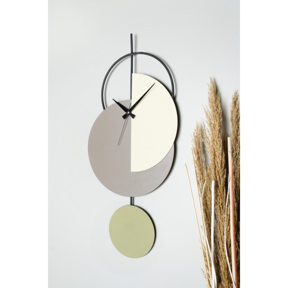 Muyika Design Muyika Madeco Metal 68-31CM Dekoratif Duvar Saati (Gri-Yeşil-Krem) Mds-50 - Renkli - MYK2097-5 Dekoratif Saat Fiyatı