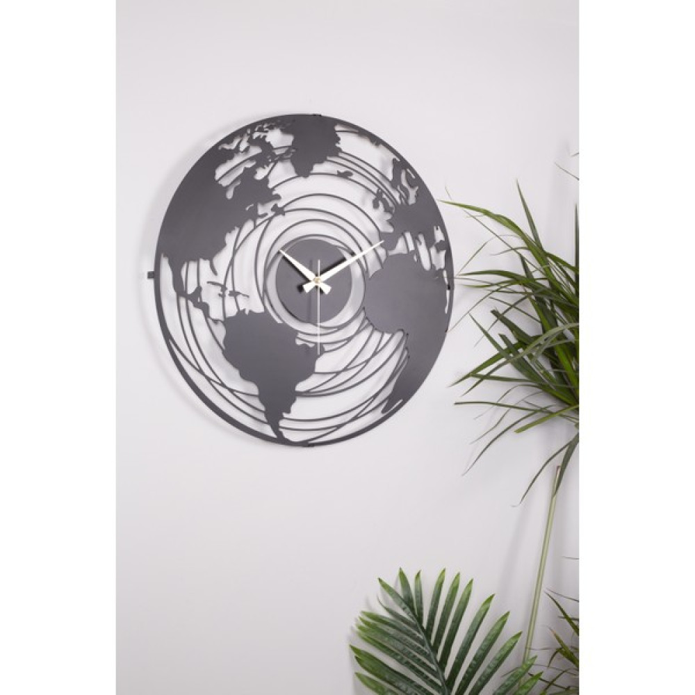 Muyika Design Muyika New World Map Design Metal 50X50CM Sessiz Mekanizmalı Dekoratif Duvar Saati Mds-50 - Siyah - 50 cm Dekoratif Saat Fiyatı