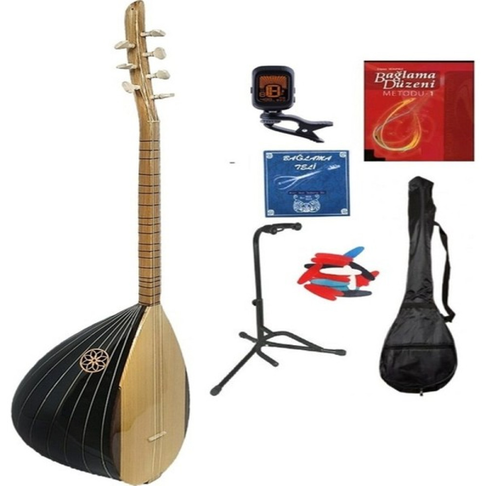 Müzikhal Ticaret Siyah Dut Ağacı Filetolu Uzun Sap Bağlama Saz Full Set Bağlamalar Fiyatı