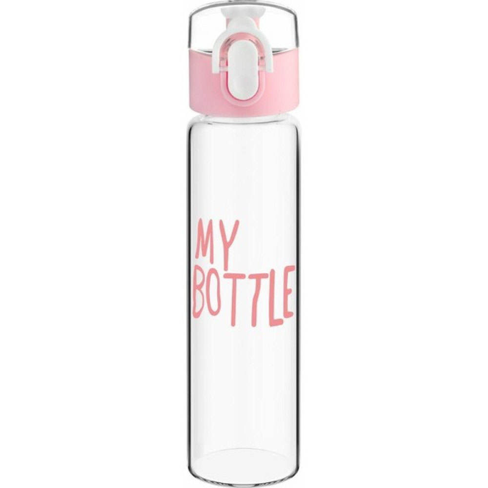 My Bottle Otomatik Tuşlu Kapaklı, Kilitli, Borosilikat, Cam Matara 470 ml - Pembe Suluk Fiyatı