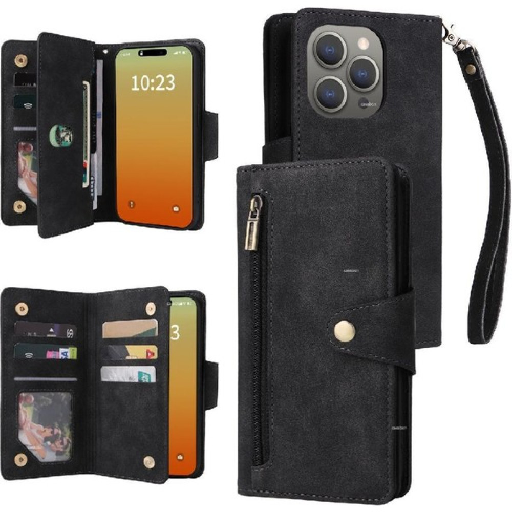 MY Boutique1 El Kayışı Manyetik Deri Kart Tutucu ile iphone 15 Pro Max Için Kılıf (Yurt Dışından) - Siyah Cep Telefonu Kılıfı Fiyatı