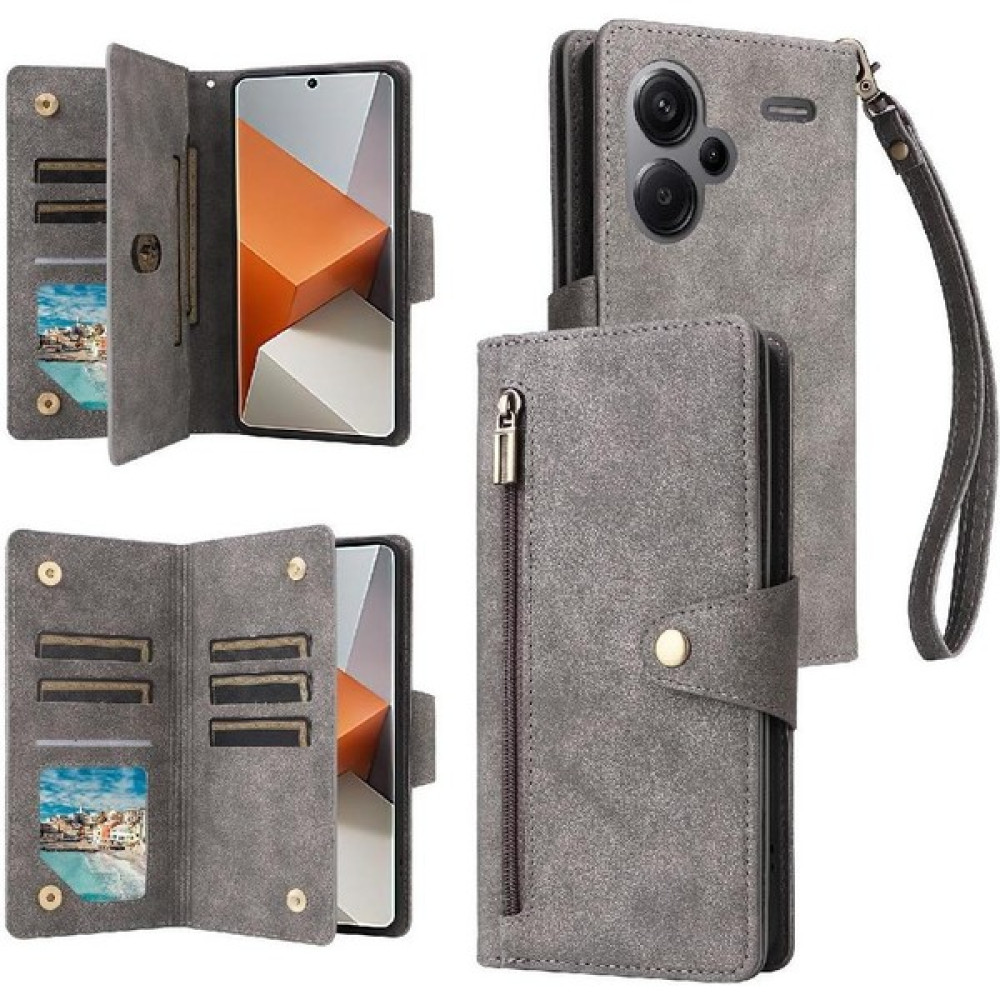 MY Boutique1 Xiaomi Redmi Not 13 Pro Artı Manyetik Deri Fermuar Cüzdan (Yurt Dışından) - Gri Cep Telefonu Kılıfı Fiyatı