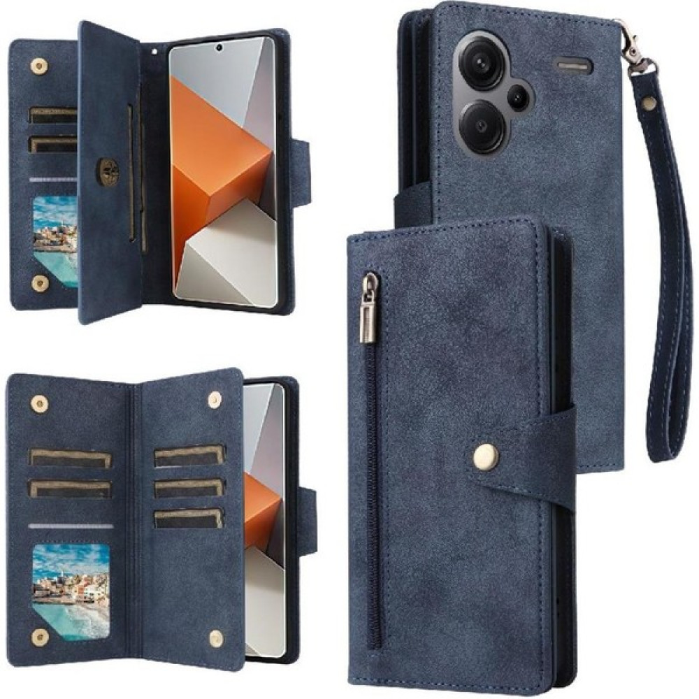 MY Boutique1 Xiaomi Redmi Not 13 Pro Artı Manyetik Deri Fermuar Cüzdan (Yurt Dışından) - Mavi Cep Telefonu Kılıfı Fiyatı