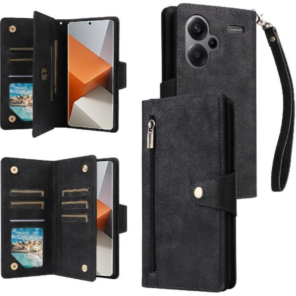 MY Boutique1 Xiaomi Redmi Not 13 Pro Artı Manyetik Deri Fermuar Cüzdan (Yurt Dışından) - Siyah Cep Telefonu Kılıfı Fiyatı