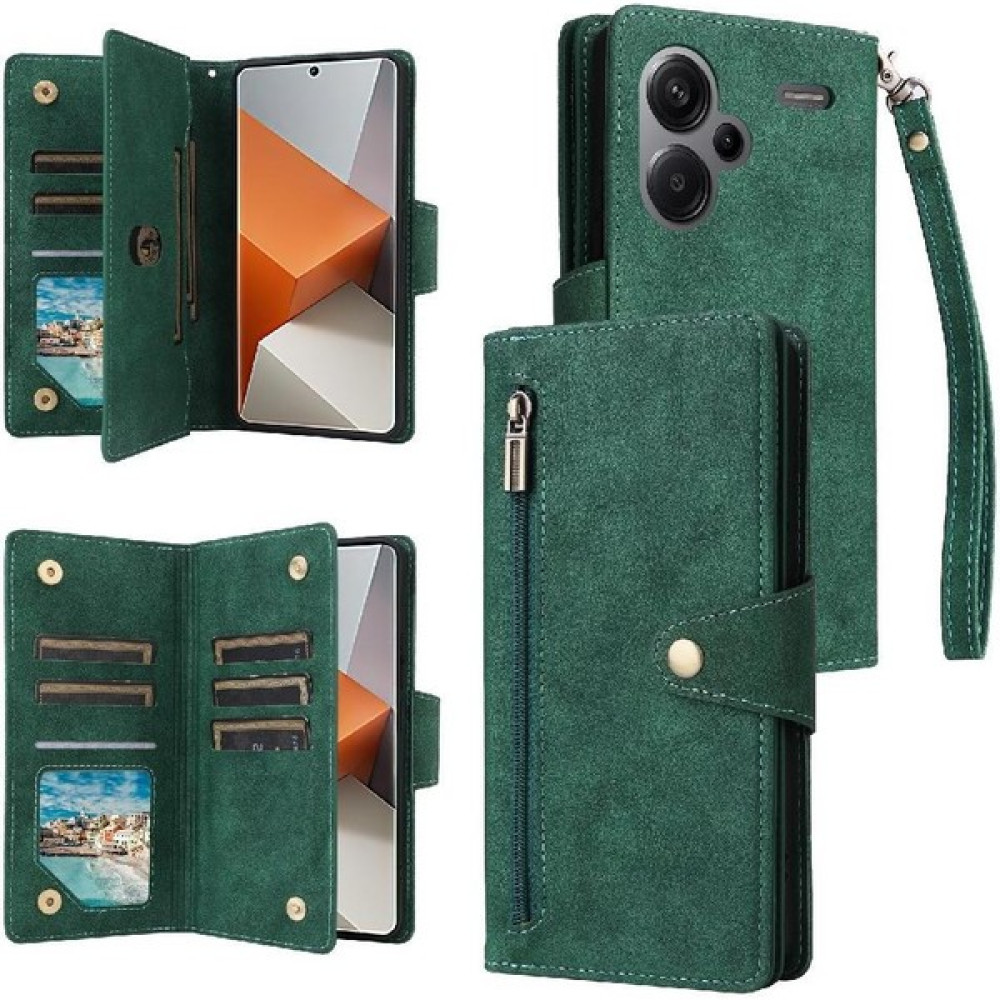 MY Boutique1 Xiaomi Redmi Not 13 Pro Artı Manyetik Deri Fermuar Cüzdan (Yurt Dışından) - Yeşil Cep Telefonu Kılıfı Fiyatı