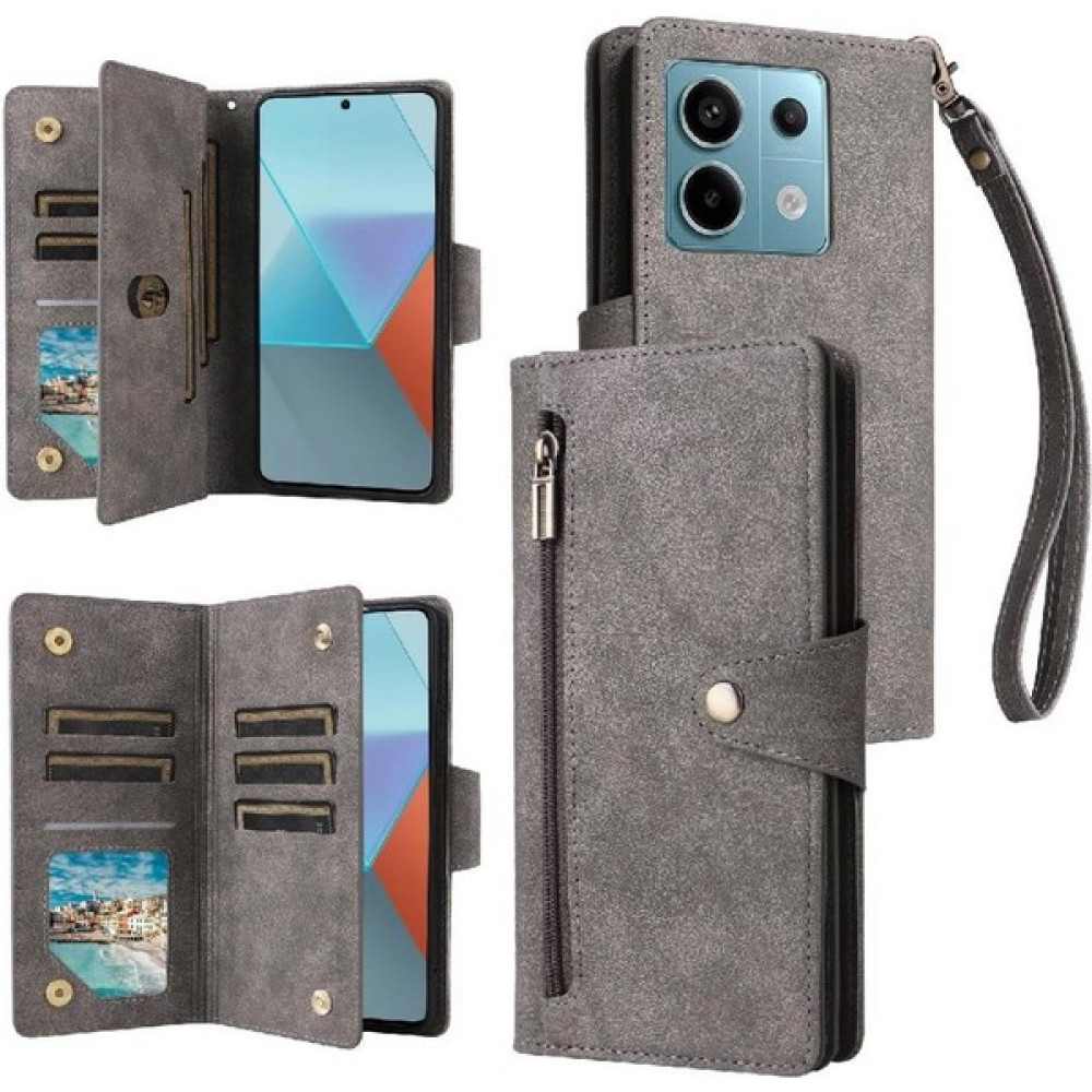 MY Boutique1 Xiaomi Redmi Not Için Kılıf 13 Pro Fermuar Cüzdan Kapak ile El Kayışı (Yurt Dışından) - Gri Cep Telefonu Kılıfı Fiyatı