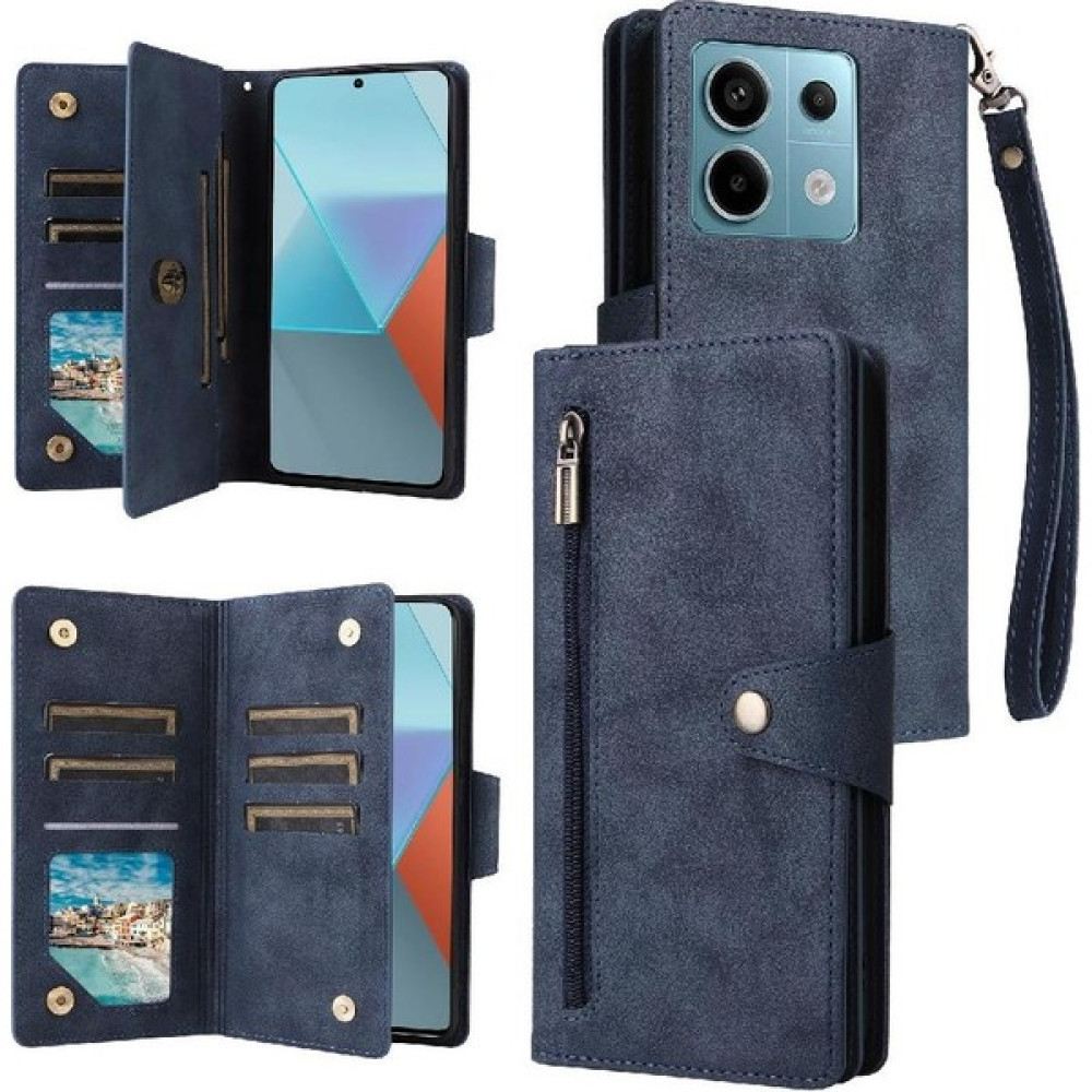 MY Boutique1 Xiaomi Redmi Not Için Kılıf 13 Pro Fermuar Cüzdan Kapak ile El Kayışı (Yurt Dışından) - Mavi Cep Telefonu Kılıfı Fiyatı