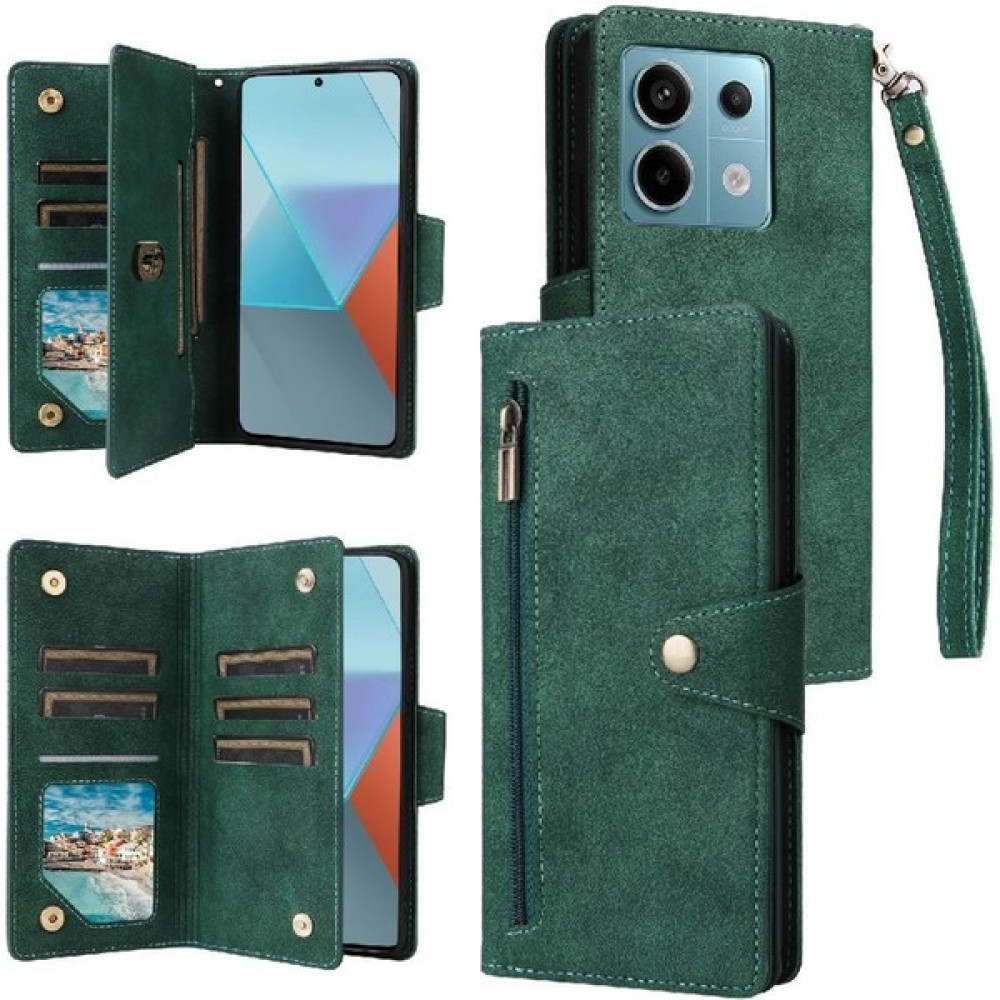 MY Boutique1 Xiaomi Redmi Not Için Kılıf 13 Pro Fermuar Cüzdan Kapak ile El Kayışı (Yurt Dışından) - Yeşil Cep Telefonu Kılıfı Fiyatı