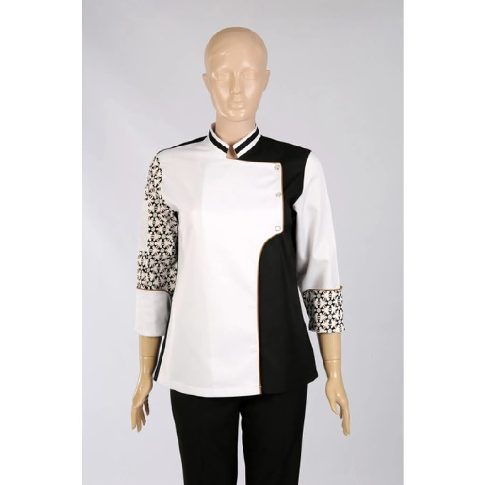 My Chef Şef Ceketi Siyah Desenli Gabardin Zena Yaka Kadın Aşçı Kıyafeti(Isimnakışlı) - 2XL - Siyah - Beyaz Mutfak Önlüğü Fiyatı
