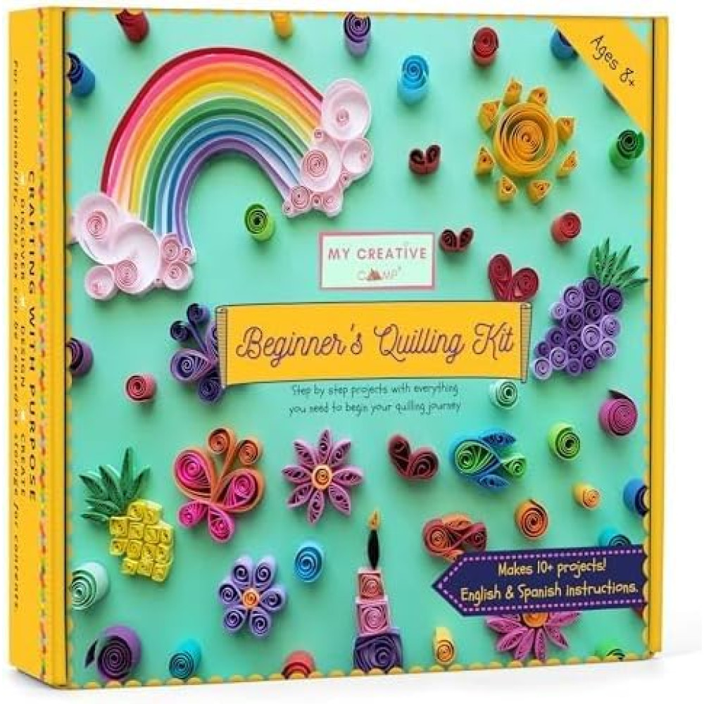 MY CREATIVE CAMP Beginner's Quilling Kit for Kids and Adults, DIY Craft Kit for Kids and Adults, Paper Quilling Kit for Beginners with Tools, Instructions & Storage Box, Makes 10+ Fun Projects