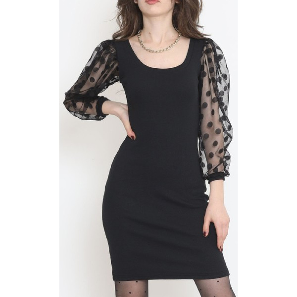 My Cute Store Kolu Tüllü Elbise Siyah - 16487.316. Elbise Fiyatı