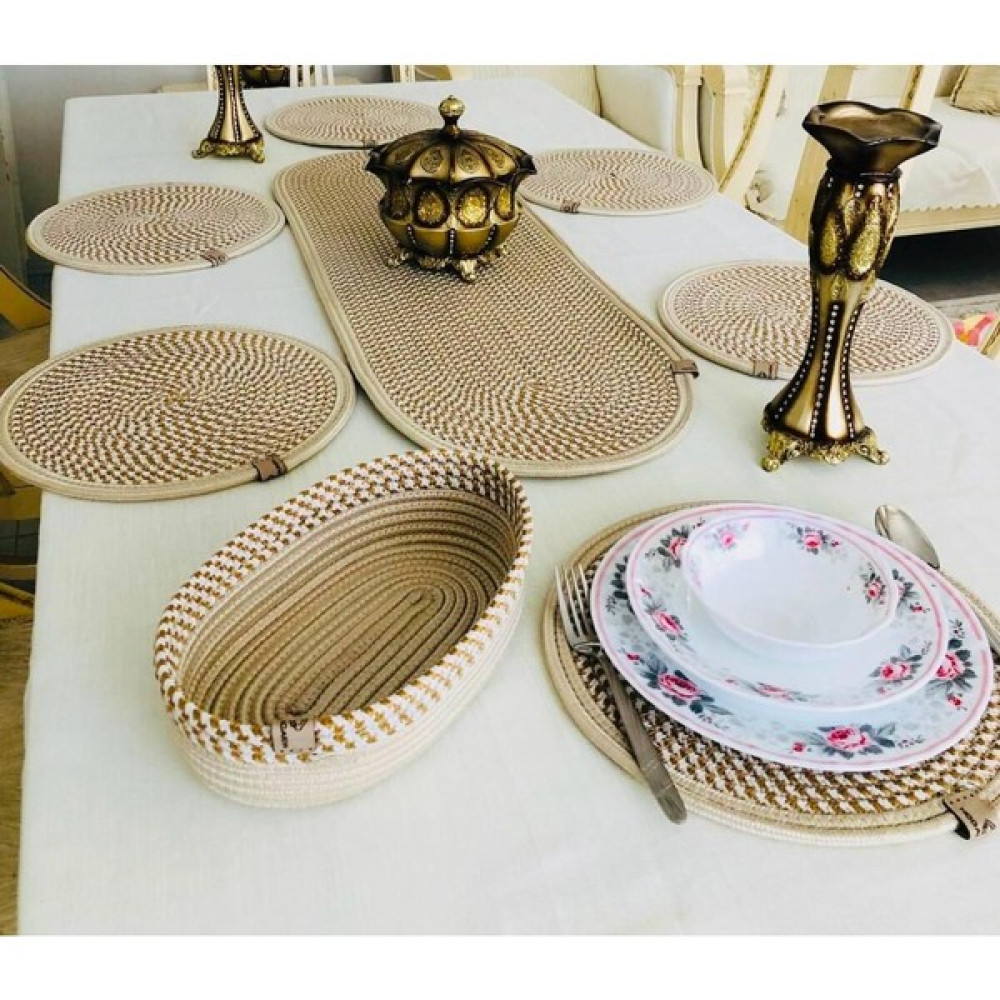 My Doğa Store Amerikan Servis Jüt Hasır Sunum Takımı Runner Ekmeklik 8 Parça - Renkli - 33 x 33 cm Masa Örtüsü Fiyatı