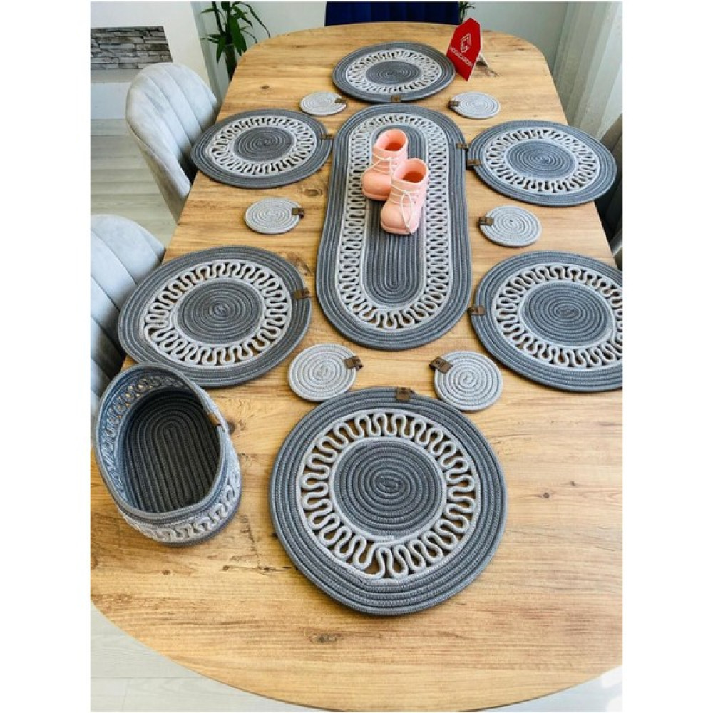 My Doğa Store Jüt Hasır Amerikan Servis Supla Runner Sepet ve Bardaklık 14 Lü - Antrasit - Gri - 33 x 33 cm Masa Örtüsü Fiyatı