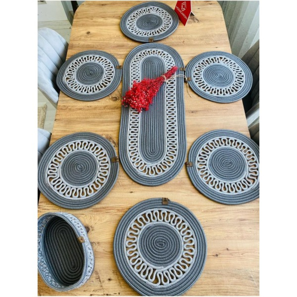 My Doğa Store Jüt Hasır Dekoratif Yemek Masa Takımı Supla Takımı Amerikan Servis 5 Li - Antrasit - Gri - 33 x 33 cm Masa Örtüsü Fiyatı