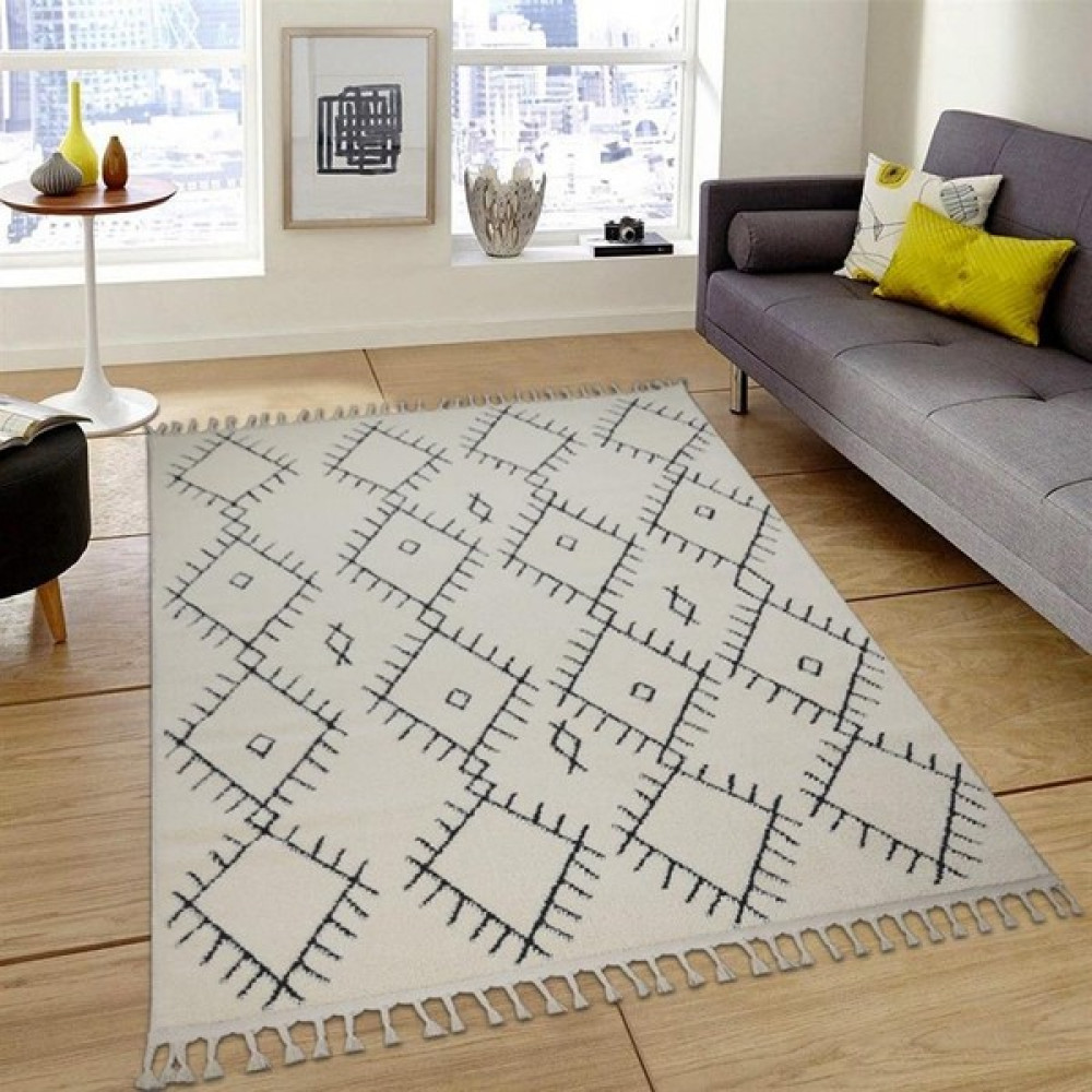 My Evilla Modern Dekoratif Antrasit Krem Iskandinav Halı - 120 x 250 cm - Renkli Yolluk Fiyatı
